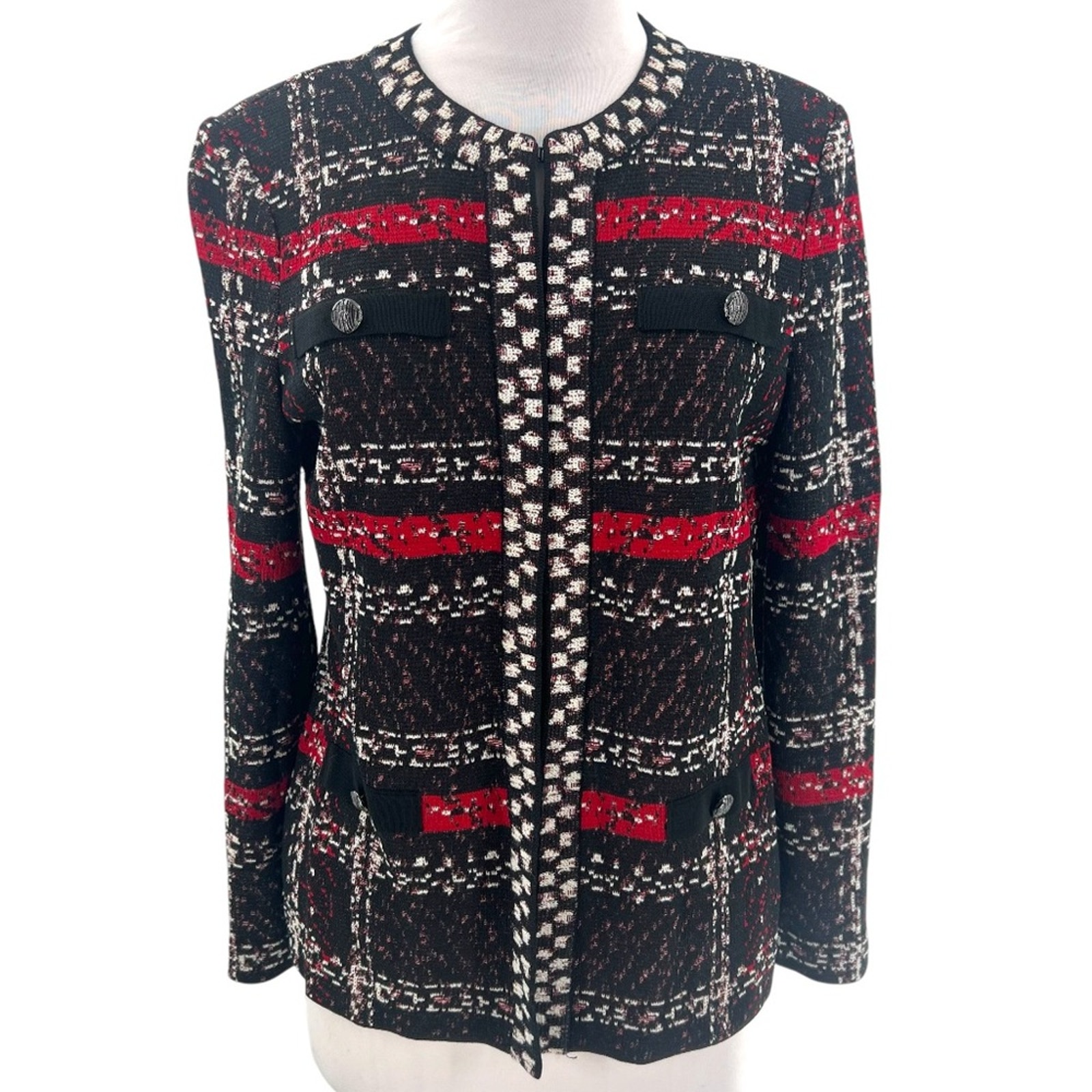 Ming Wang Plaid Cardigan Red Black Est Xs Or S